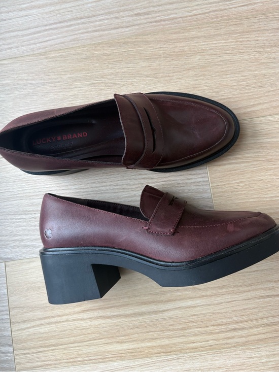 Lucky Brand Shoes - Wine Leather Penny Loafers with Block Heel